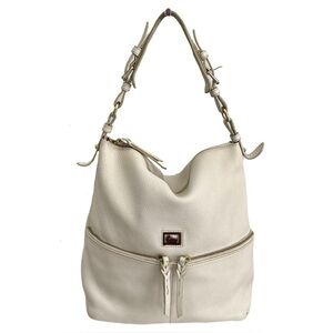 Dooney & Bourke Ivory Pebbled Leather ‘Dillen Large Pocket’ Hobo Shoulder Bag